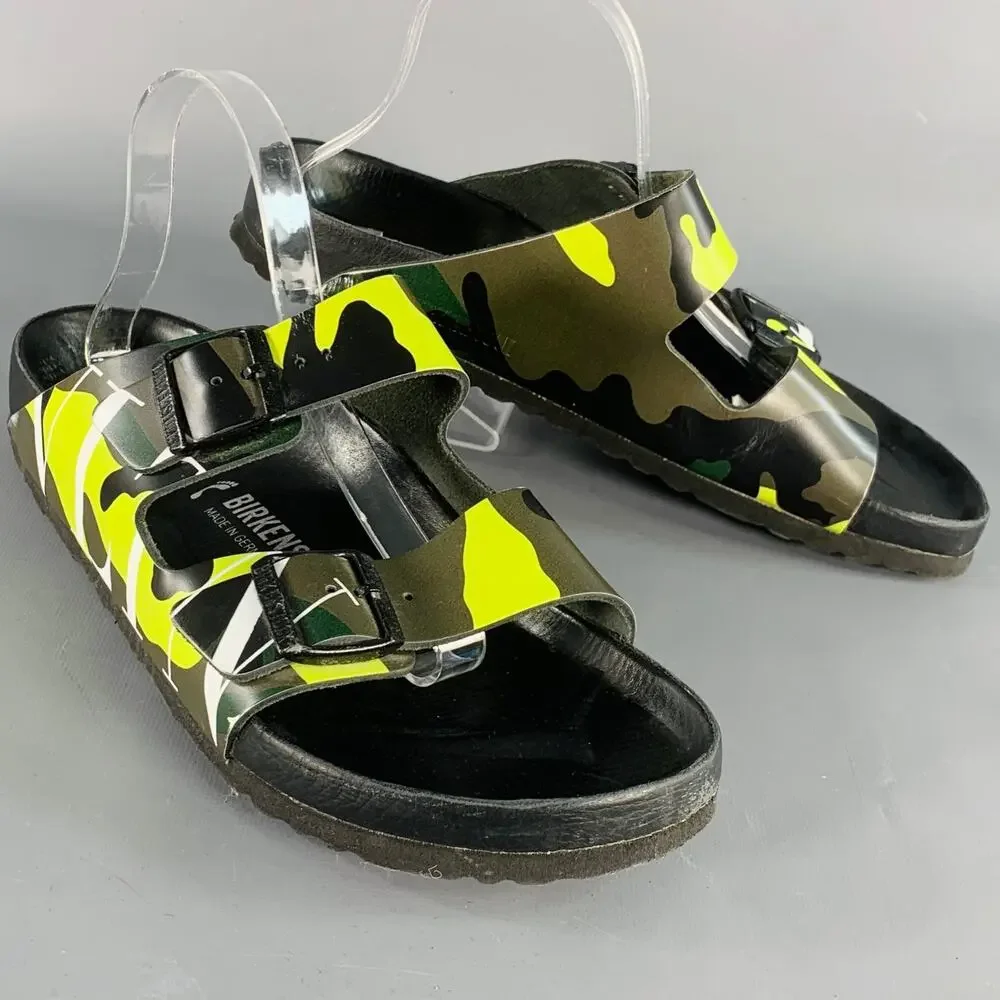 VALENTINO Size 10 Green Olive Camouflage Leather Belted Sandals